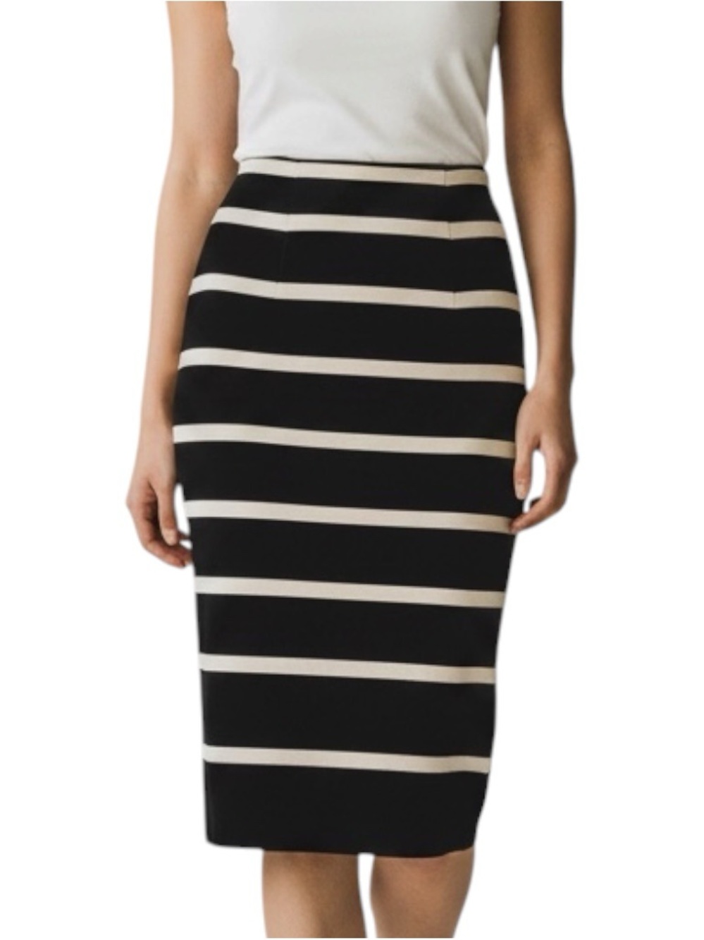 Banana Republic Black Cream Striped Office Career Pencil Skirt NWT Size 2P